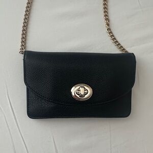 Coach Black Leather Crossbody with Gold Chain